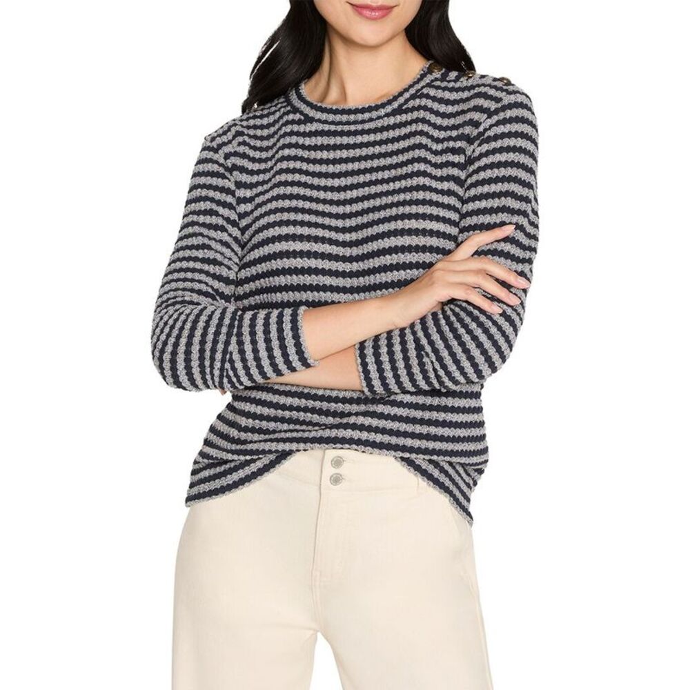 Nic+Zoe Womens  Texture Stripe Button Shoulder Top